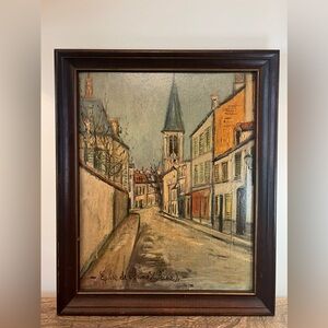 Maurice Utrillo "Rue Jean Durand Et L'eglise Stains" Oil painting on Board Repro